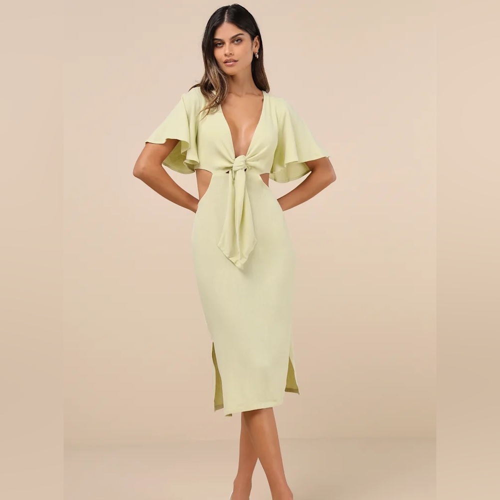 Lulus Summer Journey Tie-Front Cutout Midi Dress